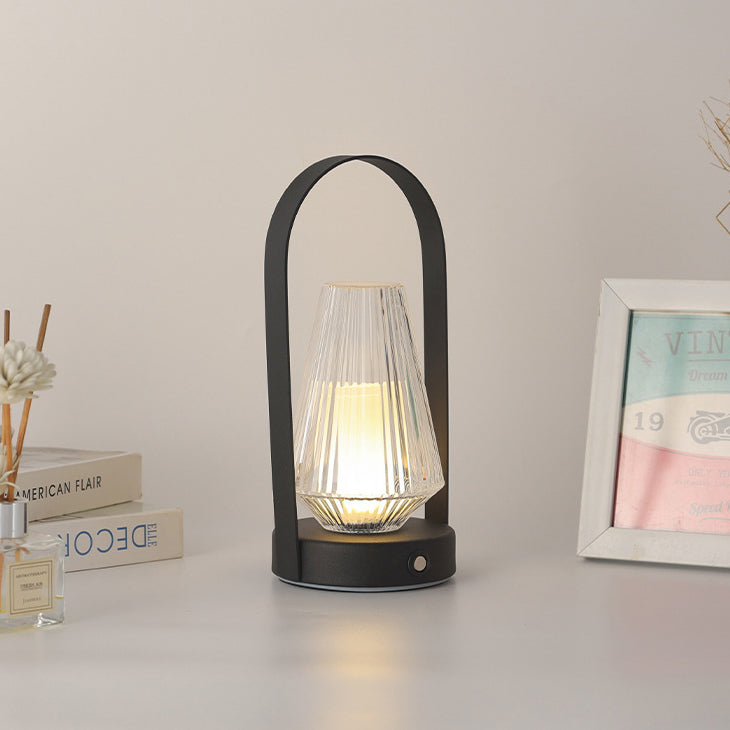 Contemporary Retro Iron Acrylic Elliptical Conic LED Hanging Rechargeable Table Lamp For Bedside
