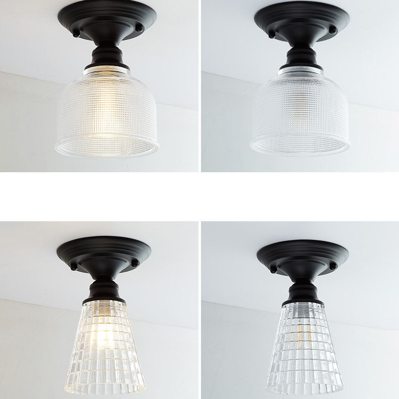 Nordic Vintage Glass Floral Round Geometry 1-Light Semi-Flush Mount Ceiling Light