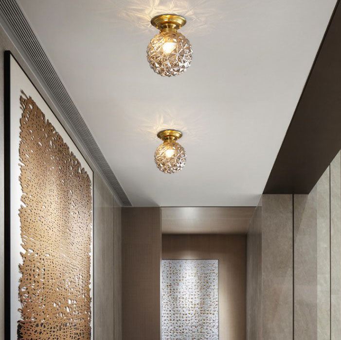 Modern Light Luxury Star Textured Glass Orb 1-Light Semi-Flush Mount Ceiling Light