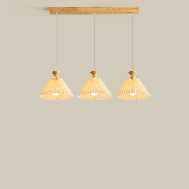 Nordic Wooden Pleated Cone 1/3 Light Island Light Chandelier