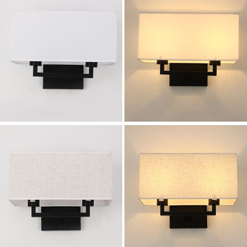 Modern Minimalist Solid Color Rectangular Iron Fabric 1-Light Wall Sconce Lamp