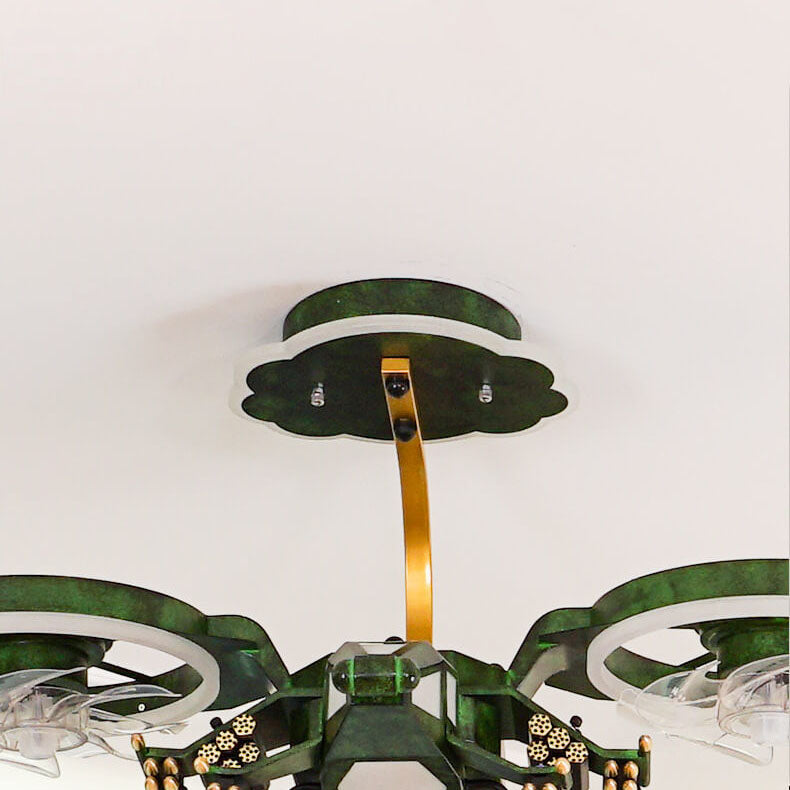 Modern Children's Helicopter Hardware Acrylic LED Semi-Flush Mount Ceiling Fan Light