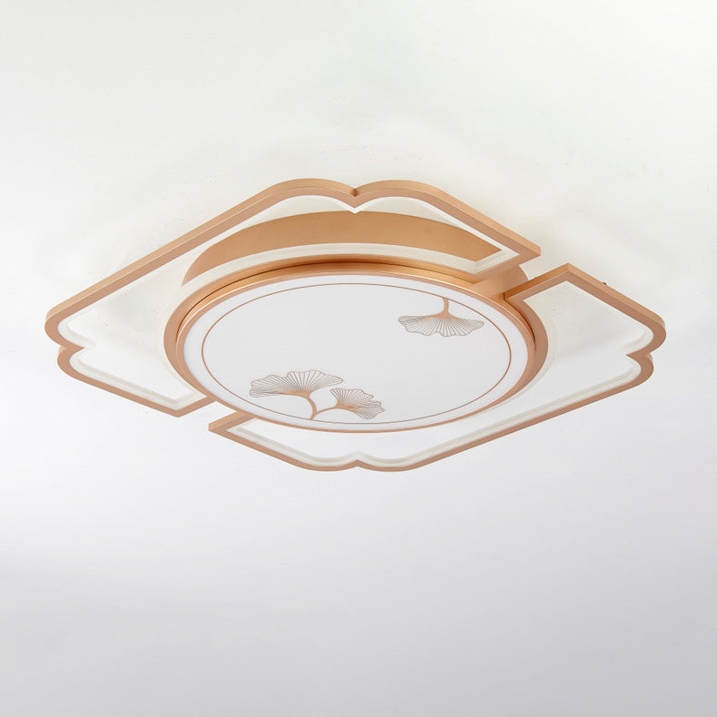 Traditioanl Chinese Iron Aluminum Acrylic Round Rectangular Square Ginkgo Leaf LED Semi-Flush Mount Ceiling Light For Living Room
