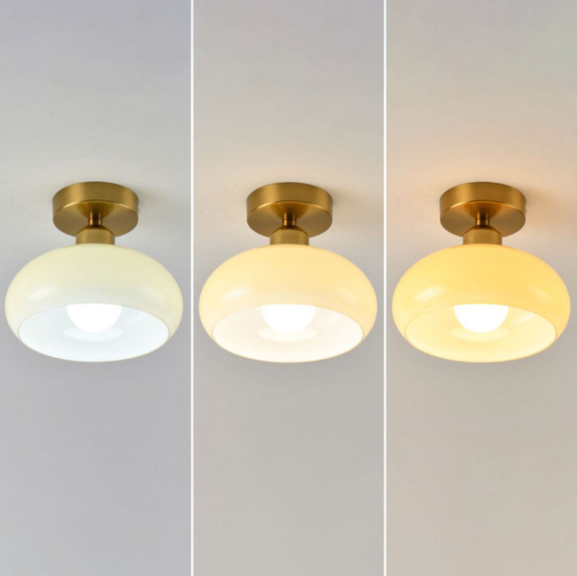 Modern Simplicity Round Hardware Glass 1-Light Semi-Flush Mount Ceiling Light For Bedroom