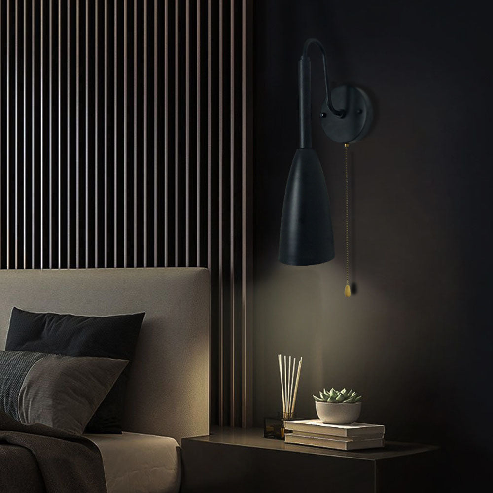 Modern Minimalist Pure Black Ironwood 1-Light Zipper Switch Wall Sconce Lamp
