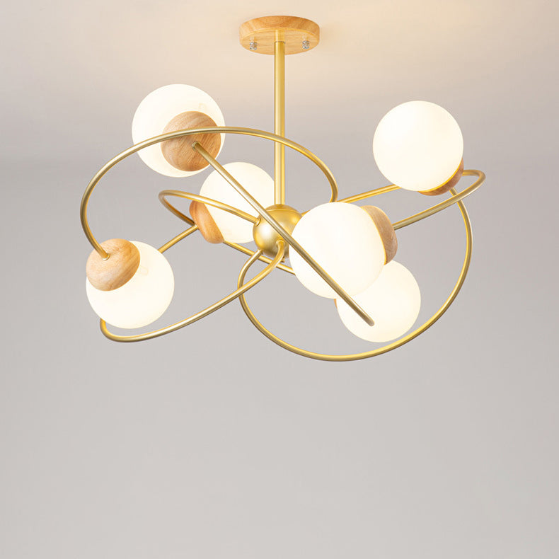 現代的な北欧風サラウンドラウンドオーブアイアンウッドガラス4/6ライトシャンデリアリビングルーム用