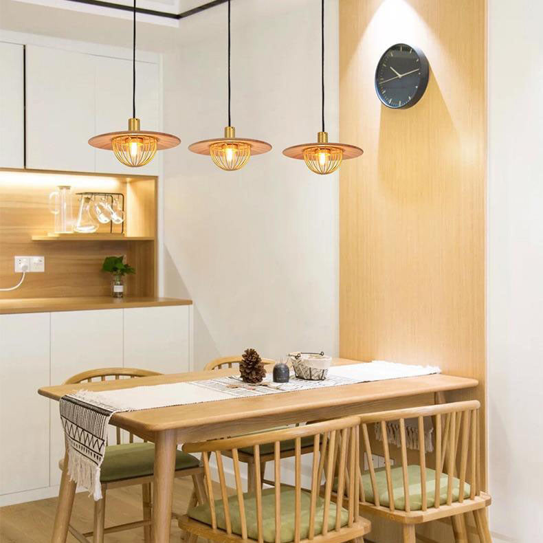 Industrial Simple Light Luxury Wooden Disc 1/2/3-Light Island Light Chandelier