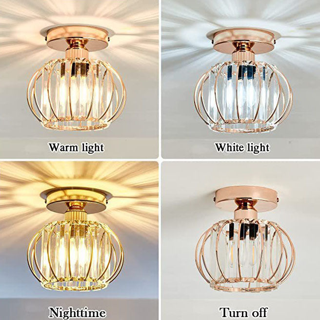 Modern Simple Round Crystal Iron 1-Light Semi-Flush Mount Ceiling Light