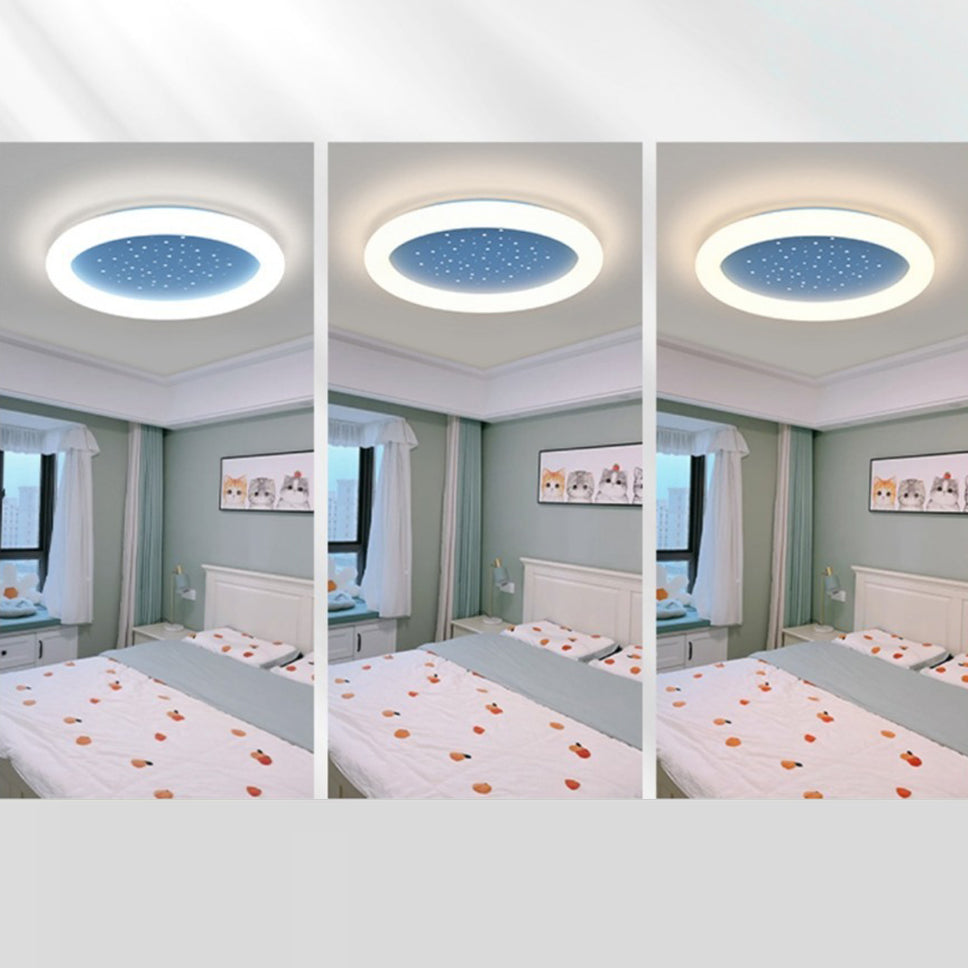 Modern Simplicity Iron Acrylic Round Starry Sky LED Flush Mount Ceiling Light For Bedroom
