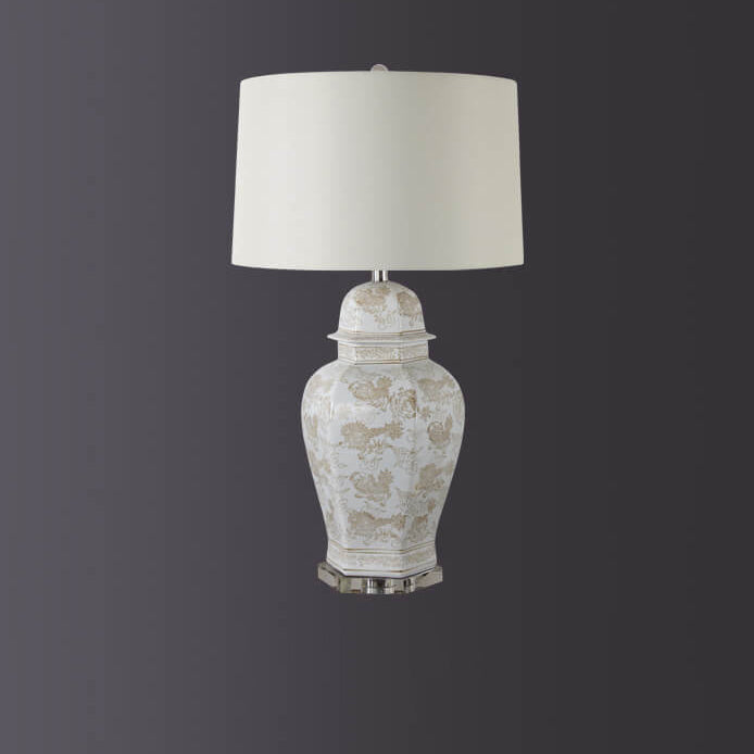Vintage Palace Ceramics Base Fabric Drum Shade 1-Light Table Lamp