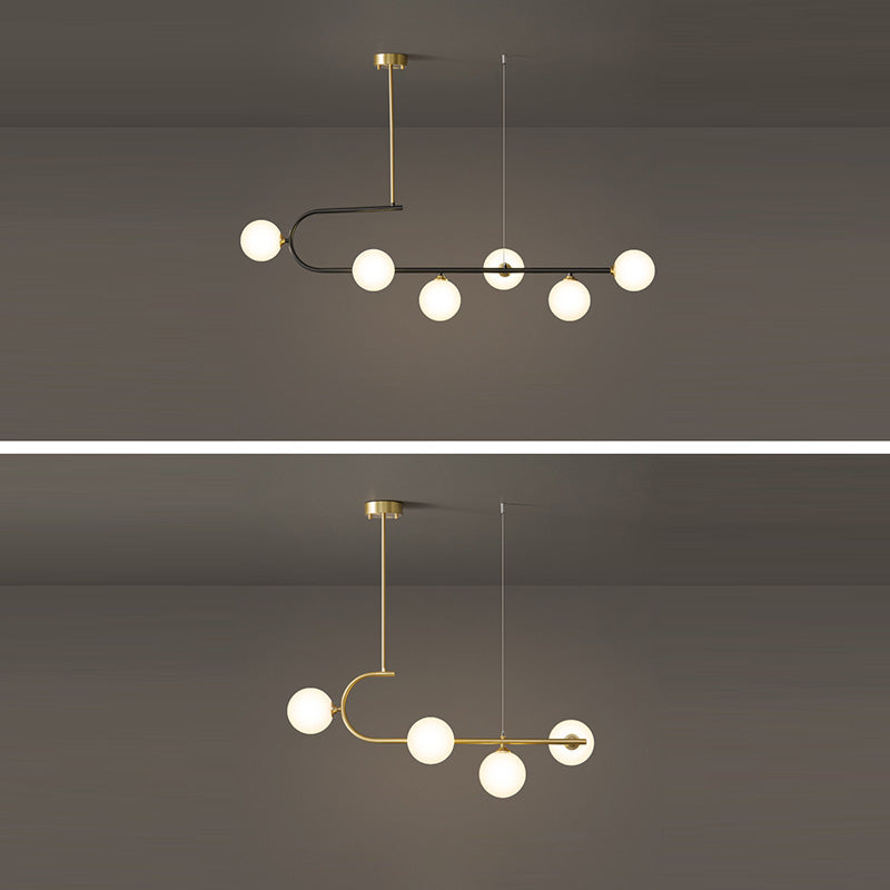 Contemporary Luxury Round Copper Frame Glass Shade 4/6 Light Island Light Chandelier For Dining Room