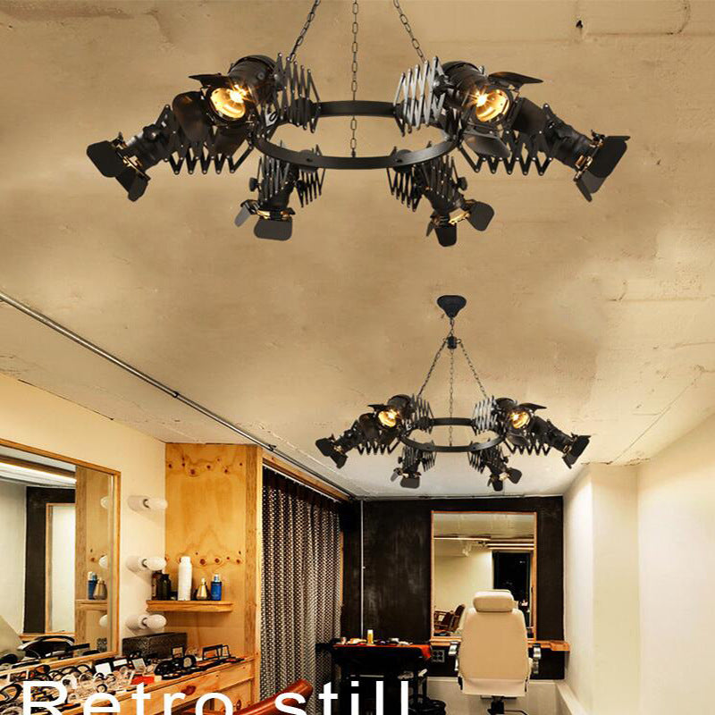 Contemporary Industrial Wrought Iron Round 6-Light Chandelier For Dining Room