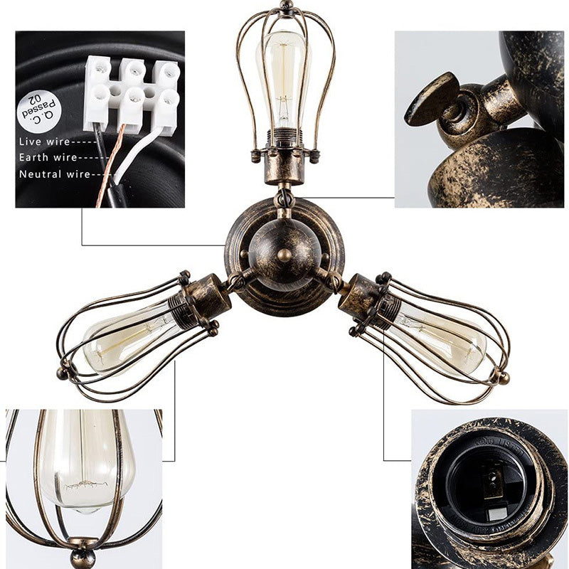 Contemporary Industrial Iron Cage Grill 3/4 Light Semi-Flush Mount Ceiling Light For Living Room
