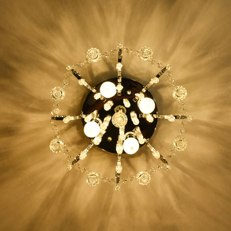 European Light Luxury Crystal Round 1/4 Light Semi-Flush Mount Ceiling Light