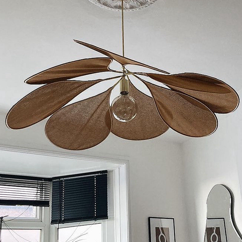 Contemporary Boho Petal Fabric Lampshade 1-Light Pendant Light For Living Room