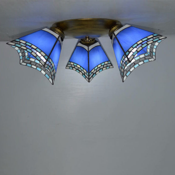 Tiffany Light Luxury Stained Glass Horn 3-Light Semi-Flush Mount Lighting
