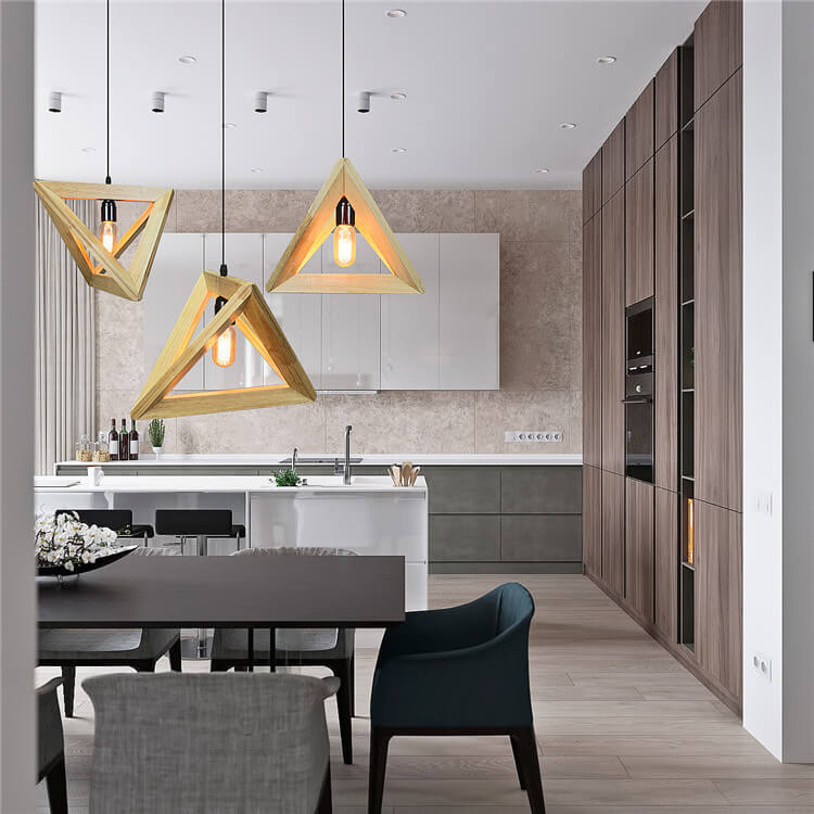 Nordic Wooden Tetrahedron Triangle 1-Light Pendant Light