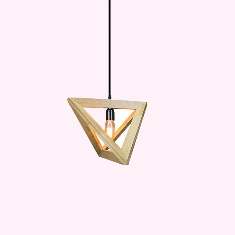Nordic Wooden Tetrahedron Triangle 1-Light Pendant Light