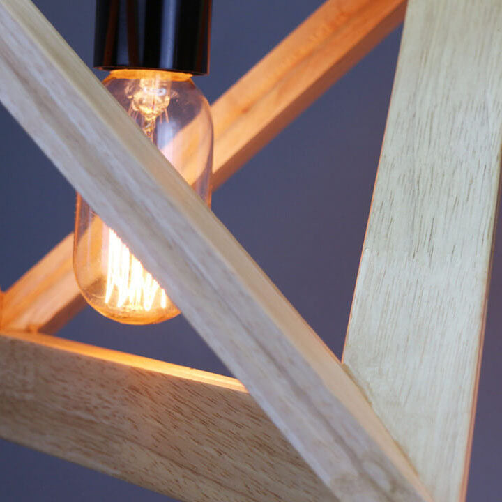 Nordic Wooden Tetrahedron Triangle 1-Light Pendant Light