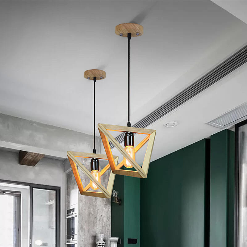 Nordic Wooden Tetrahedron Triangle 1-Light Pendant Light