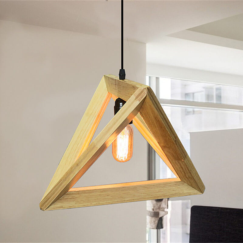 Nordic Wooden Tetrahedron Triangle 1-Light Pendant Light