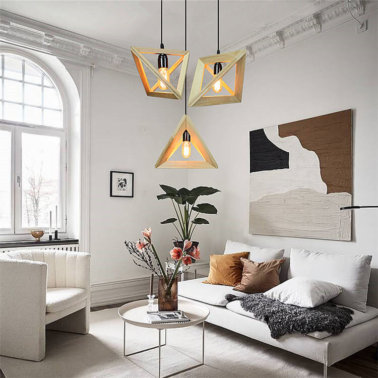 Nordic Wooden Tetrahedron Triangle 1-Light Pendant Light