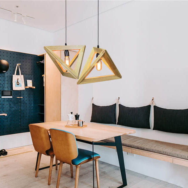 Nordic Wooden Tetrahedron Triangle 1-Light Pendant Light