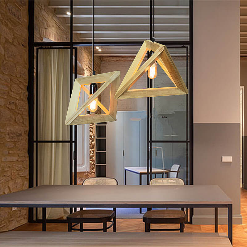 Nordic Wooden Tetrahedron Triangle 1-Light Pendant Light