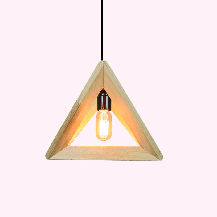 Nordic Wooden Tetrahedron Triangle 1-Light Pendant Light