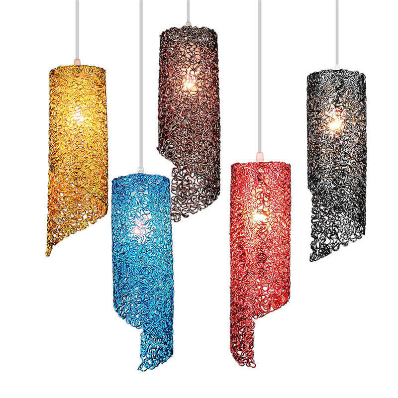 Modern Colorful Aluminum Wire 1-Light Cylinder Spiral Pendant Light