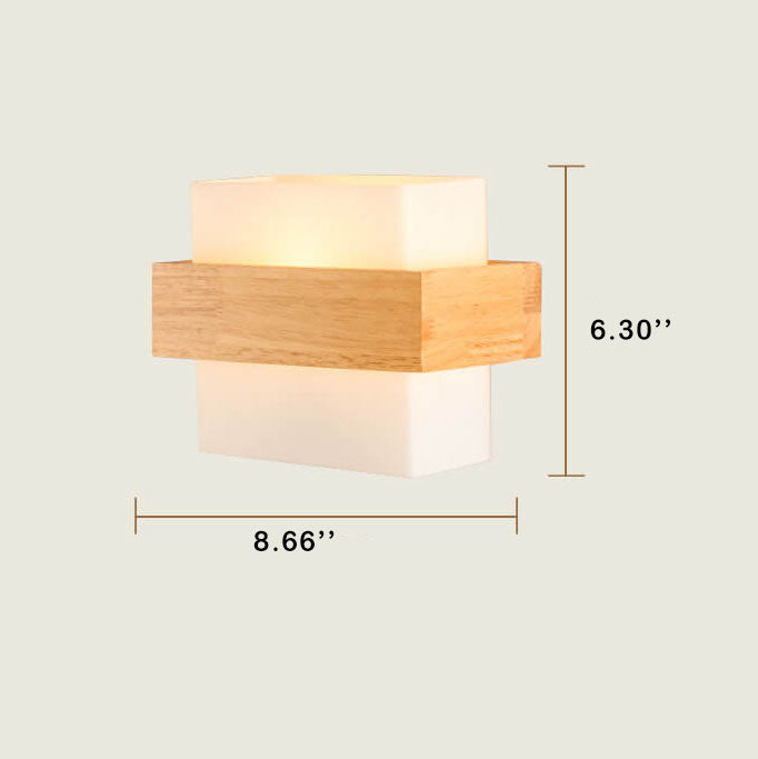 Modern Wooden Glass Square 1-Light Wall Sconce Lamp