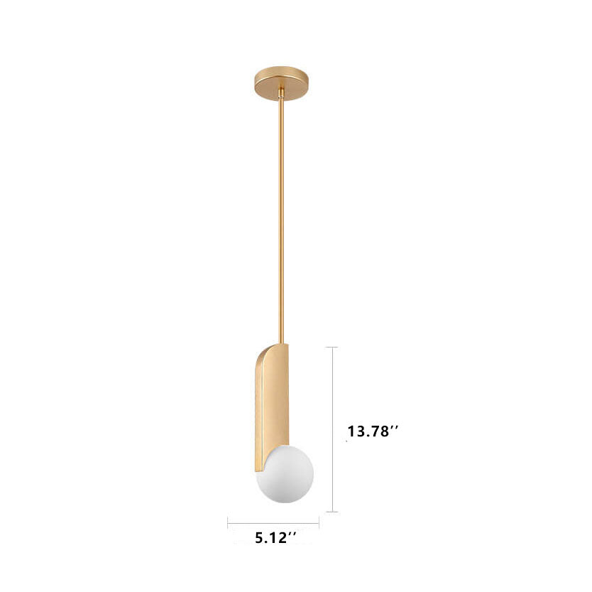 مصباح معلق LED بسيط على شكل كرة زجاجية معدنية ذهبية اللون مع إضاءة واحدة