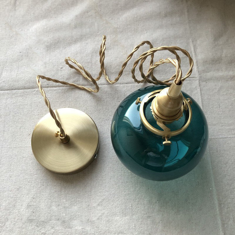 Traditional Japanese Brass Glass Pumpkin Shade 1-Light Pendant Light For Living Room