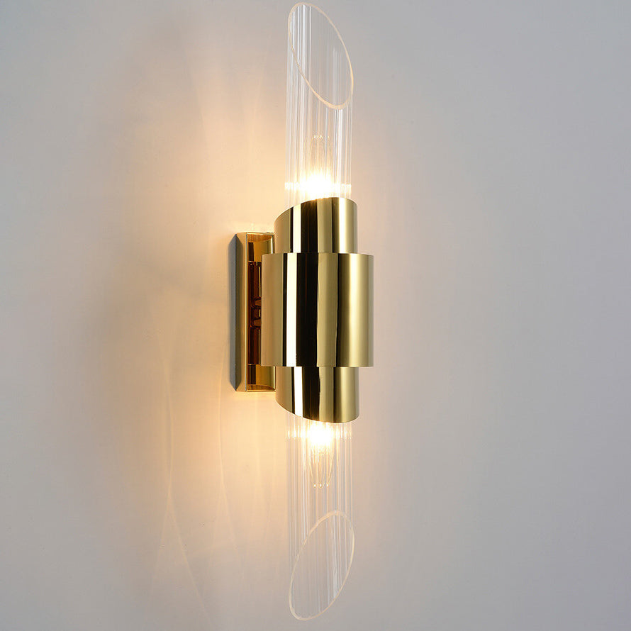 Modern Luxury Stainless Steel Glass Column 2-Light Wall Sconce Lamp