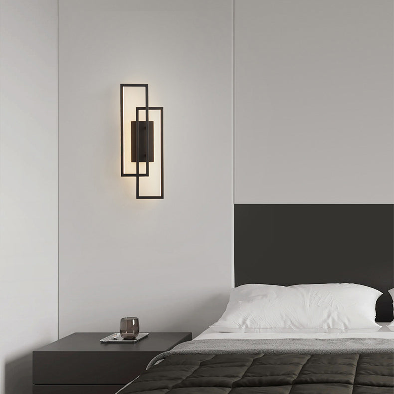 Modern Mid-century All Copper Rectangular Geometric LED Wall Sconce Lamp For Bedside