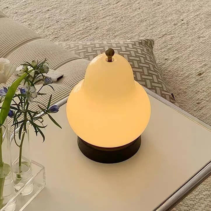 フレンチクリーム ペアシェイプ LED 充電式タッチテーブルランプ