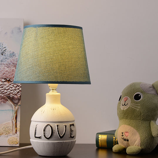 Modern Minimalist Round Ceramic Base Fabric 1-Light Table Lamp For Bedroom