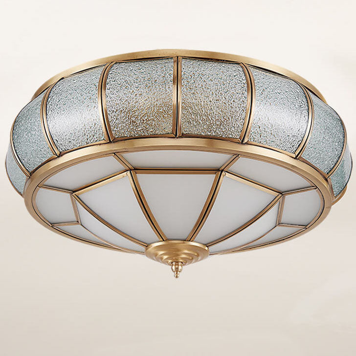 European Style Luxury Brass Glass Drum Cage 3/4/6 Light Flush Mount Ceiling Light