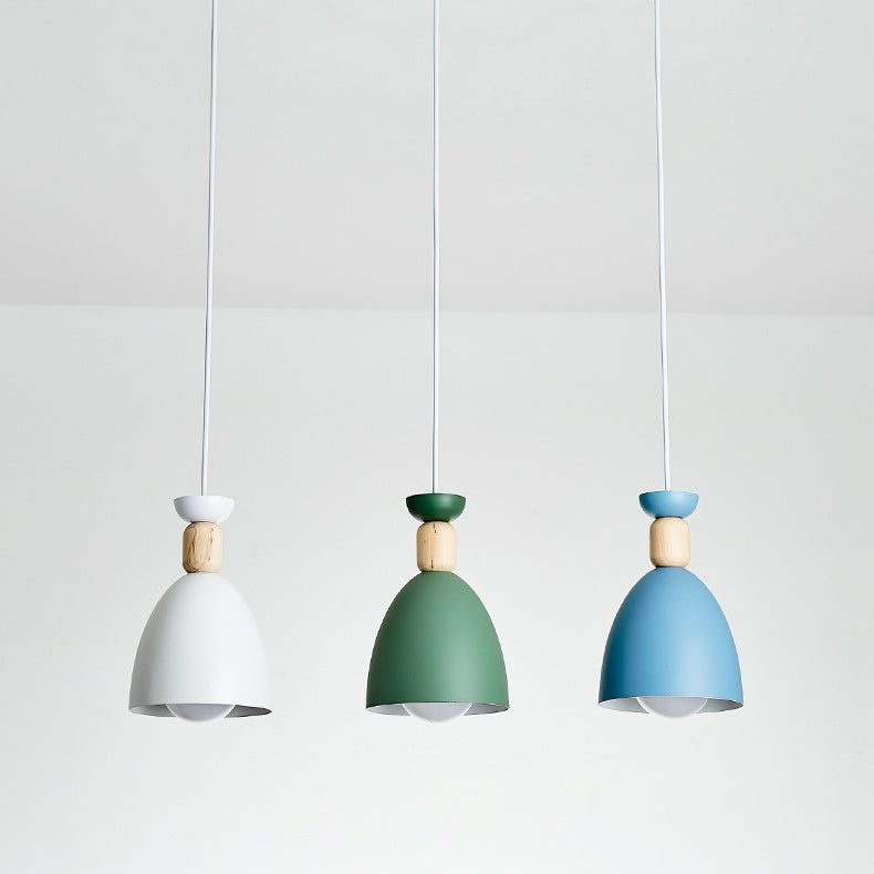Modern Minimalist Round Cone Iron Wood 1/3 Light Island Light Chandelier For Dining Room