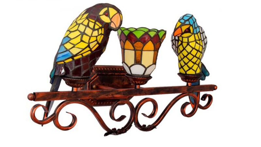 Traditional Tiffany European Retro Parrot Decorative 3-Light Wall Sconce Lamp