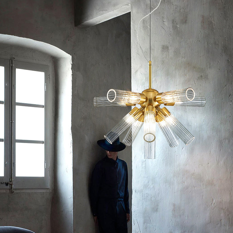 Contemporary Creative Iron Acrylic Cylinder 11-Light Chandelier For Dining Room