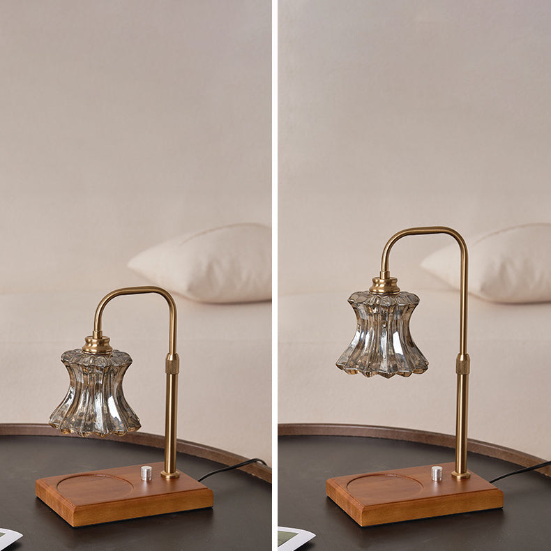 Traditional Vintage Pleated Glass Hardware Solid Wood 1-Light Melting Wax Table Lamp For Living Room