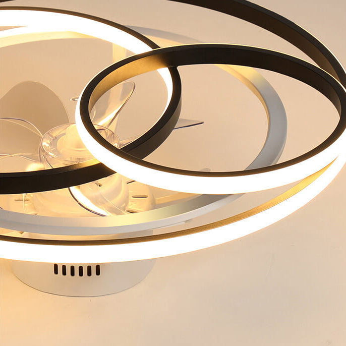 مروحة سقف LED بتصميم بسيط ومبتكر مع تداخل حلقتين