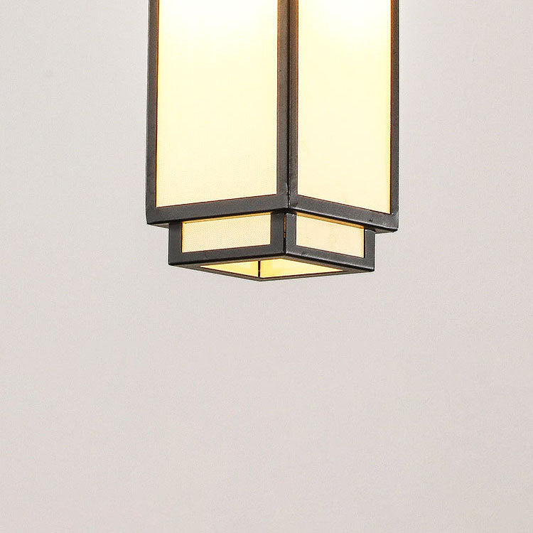 Traditional Chinese Rectangle Iron Fabric 1-Light Pendant Light For Living Room