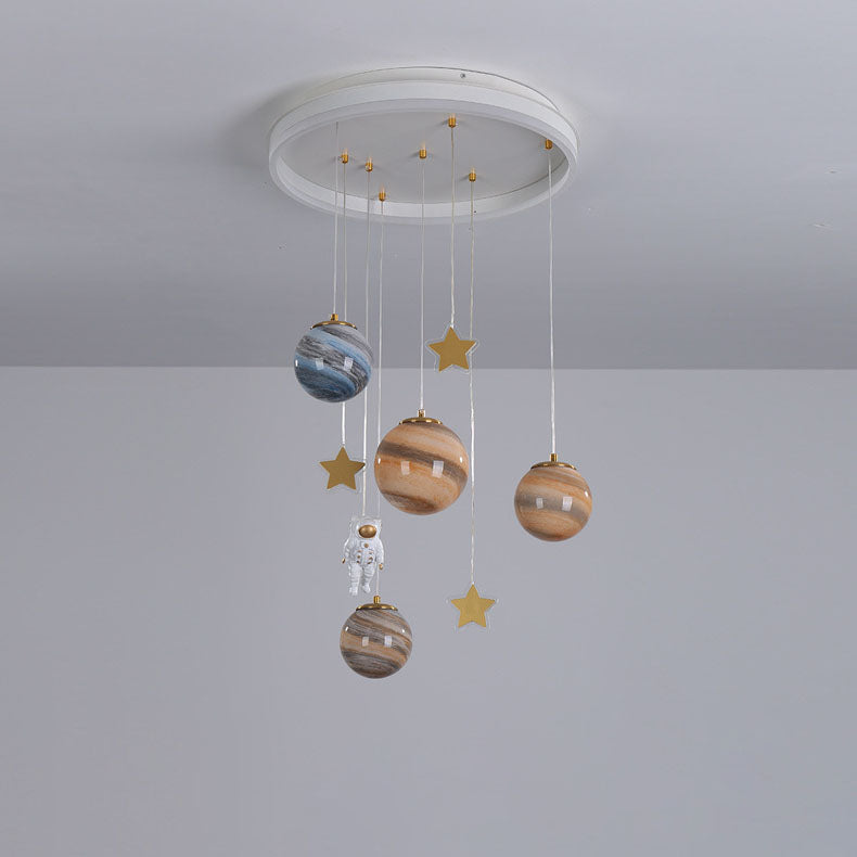 Contemporary Creative Aluminum Round Shade Acrylic Glass Ball LED Kid's Flush Mount Ceiling Light For Bedroom