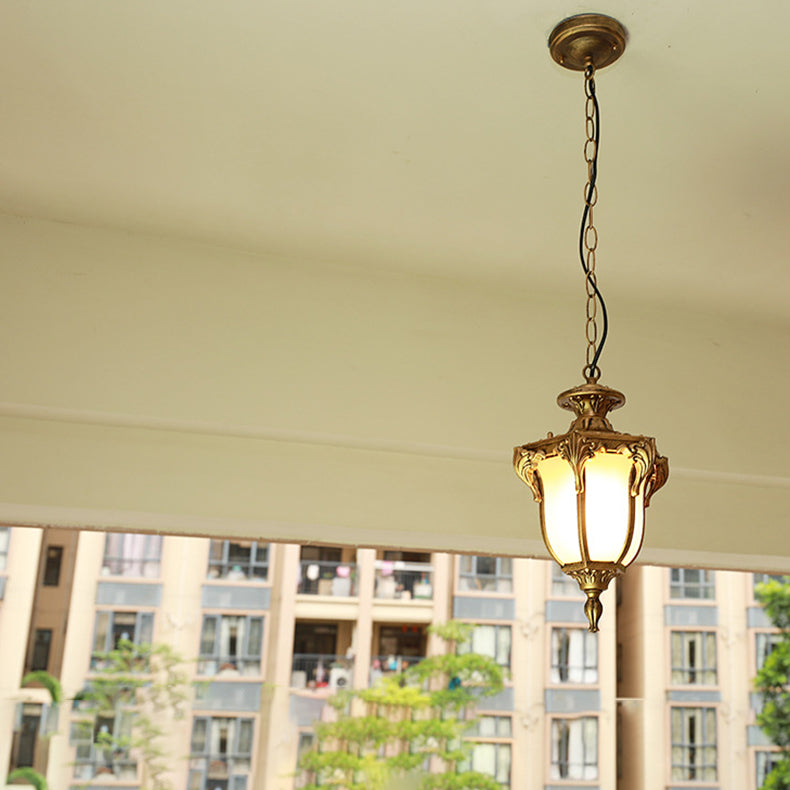 Traditional European Waterproof Aluminum Frame Glass Shade 1-Light Pendant Light For Garden