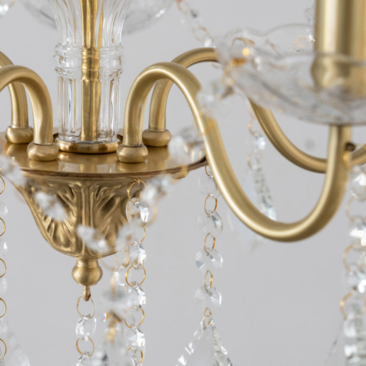 ثريا كريستالية فرنسية تقليدية دائرية مصنوعة من النحاس والزجاج، 5/6/8 مصابيح لغرفة المعيشة