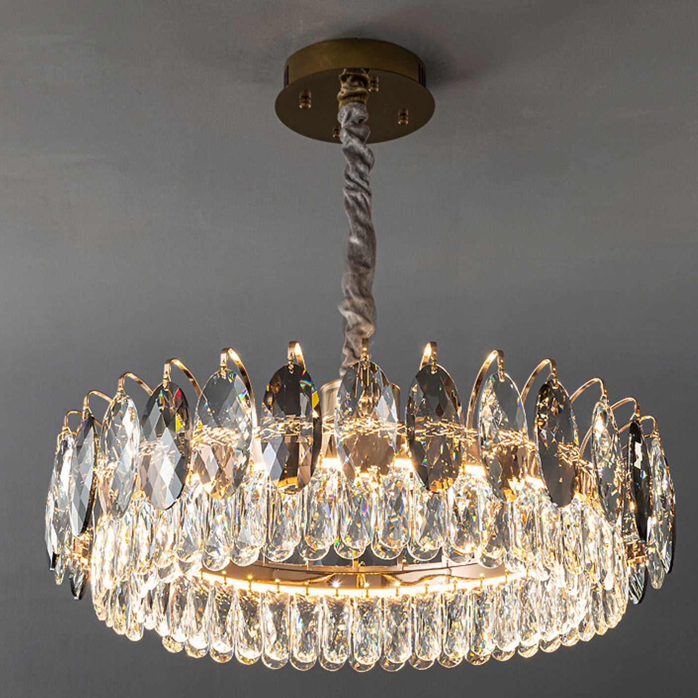 European Light Luxury Round Crystal LED Chandelier