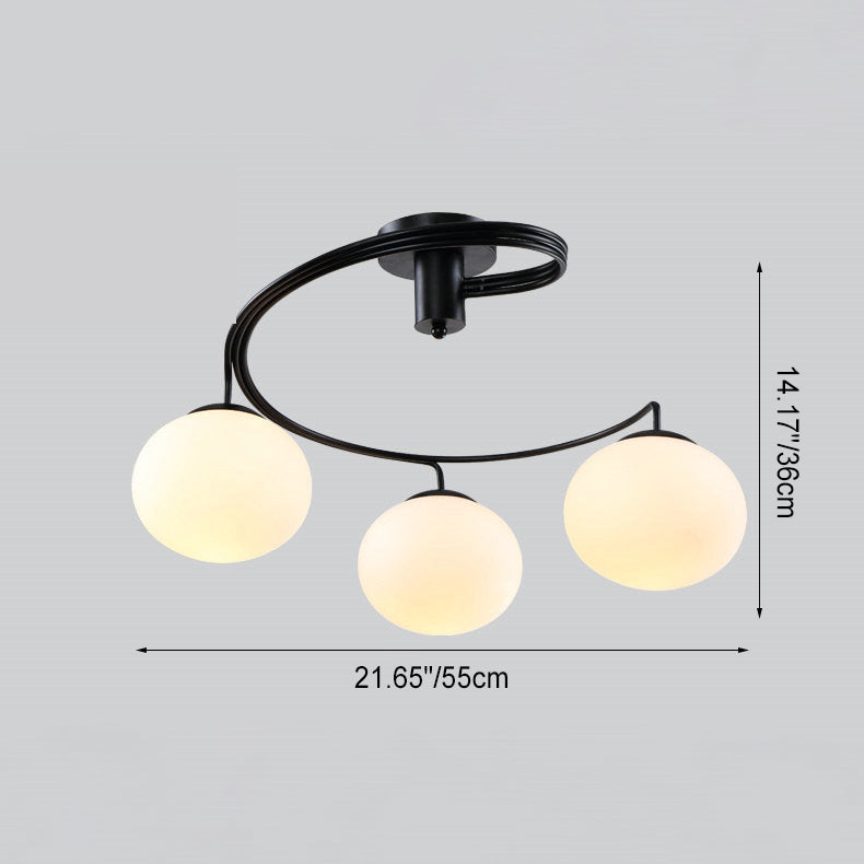 Modern Minimalist Curved Line Oval Iron Glass 3/5 Light Semi-Flush Mount Ceiling Light For Living Room