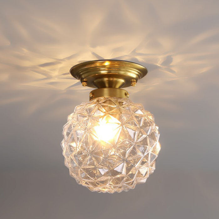 Modern Light Luxury Star Textured Glass Orb 1-Light Semi-Flush Mount Ceiling Light